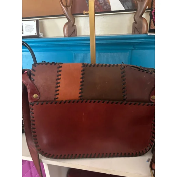 Patricia Nash Patchwork Leather Crossbody Bag Brown Black One Size - Picture 2 of 13